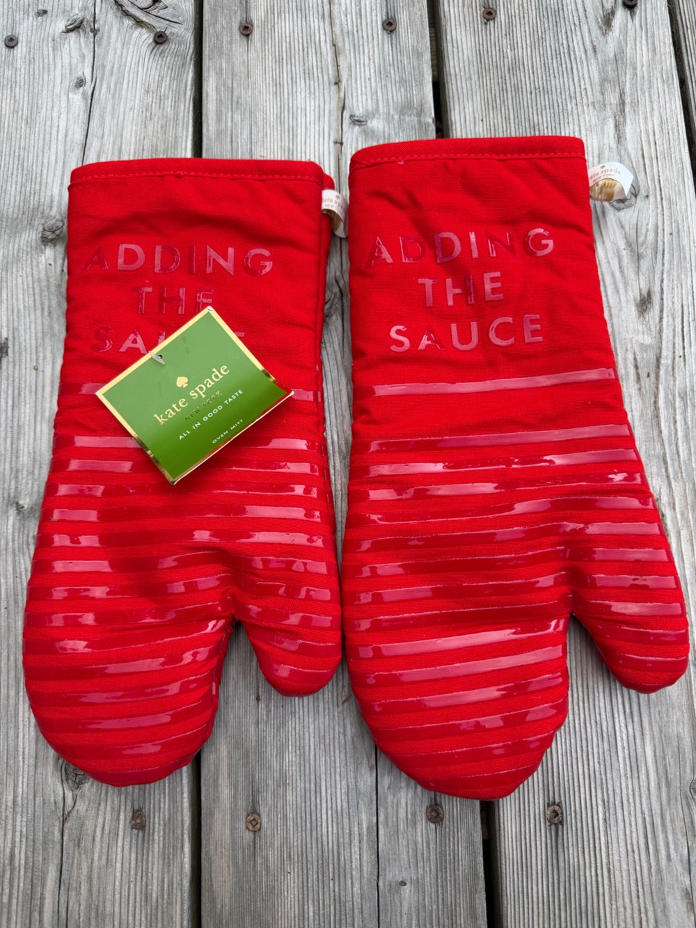 kate spade Red "Adding the Sauce" Oven Mitts